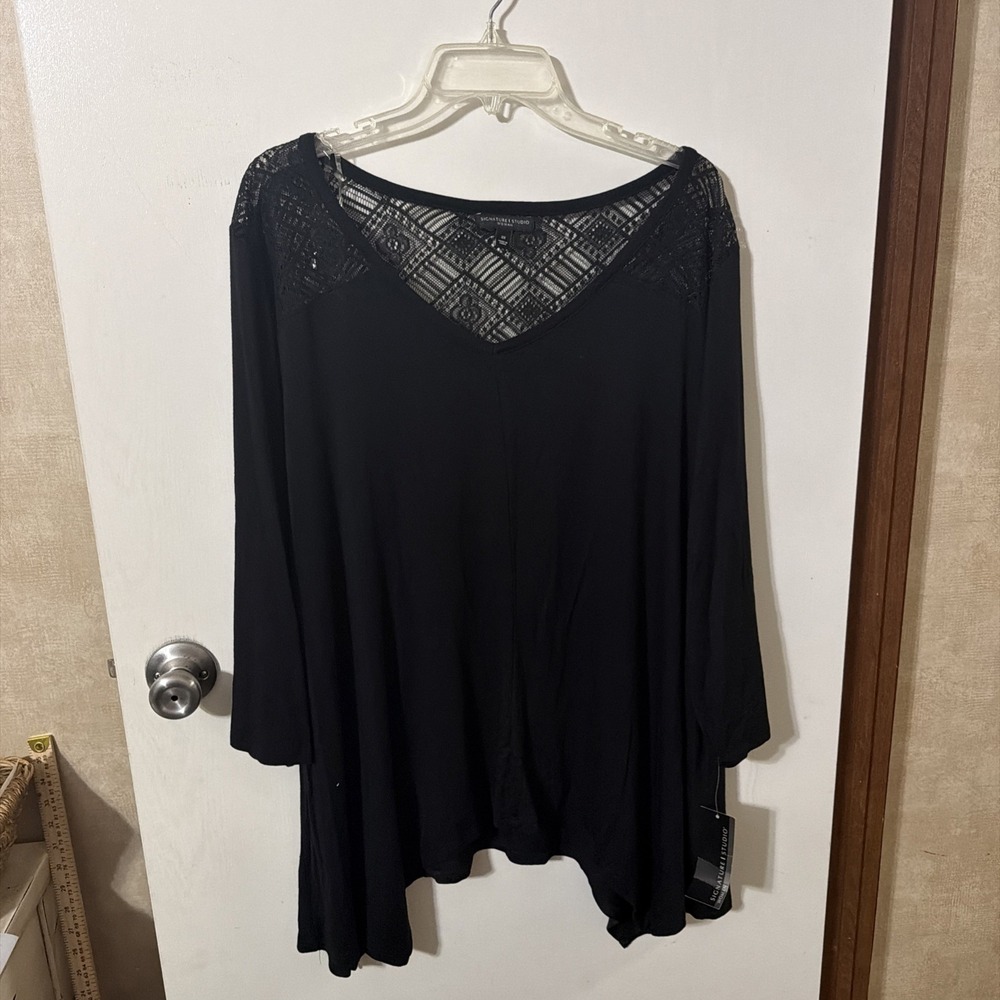 Signature Studio Blouse Women's Black Short Sleeve Size 3X NWT